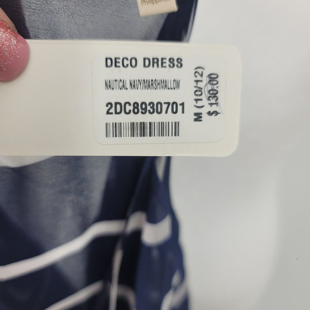 Soft Surroundings Deco Nautical Maxi Dress Blue White Stripe Size Medium NEW - Picture 9 of 10
